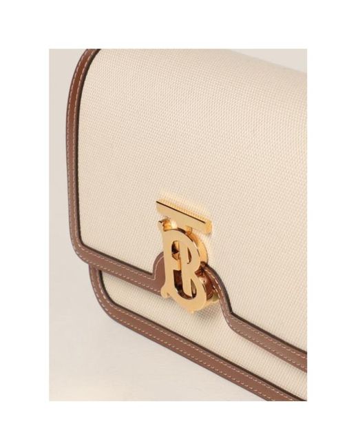 Burberry Natural Small Two-Tone Canvas And Leather Tb Bag