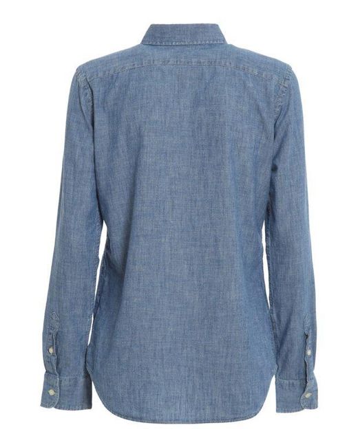 Polo Ralph Lauren Blue Logo Embroidered Long-Sleeved Shirt