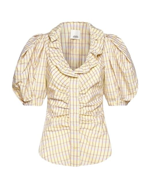 Isabel Marant Natural Striped Ruched Button-Up Top