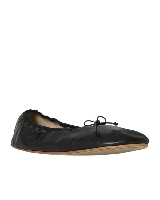 The Row Black Gathered Leather Ballet Flats