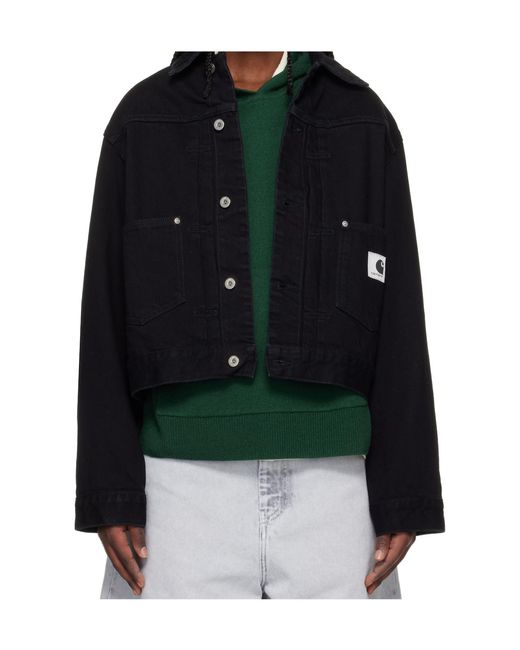 Carhartt Black Belmar Logo-Patch Denim Jacket