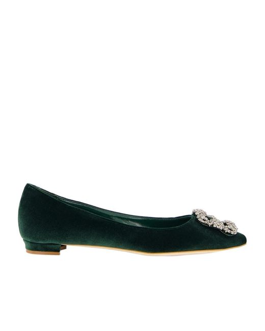 Manolo Blahnik Green Round Toe Flat Shoes