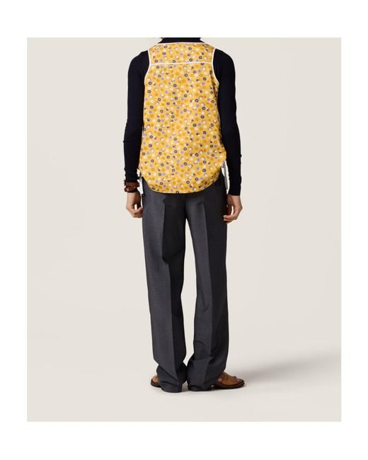 Miu Miu Yellow Poplin-Wool Floral Top