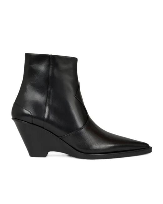 Etro Black Leather Ankle Boots With Wedge Heel