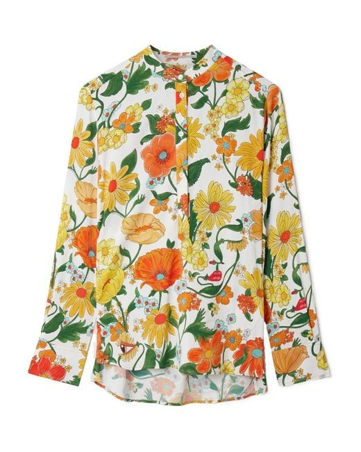 Stella McCartney Multicolor Lady Garden-Print Collarless Shirt
