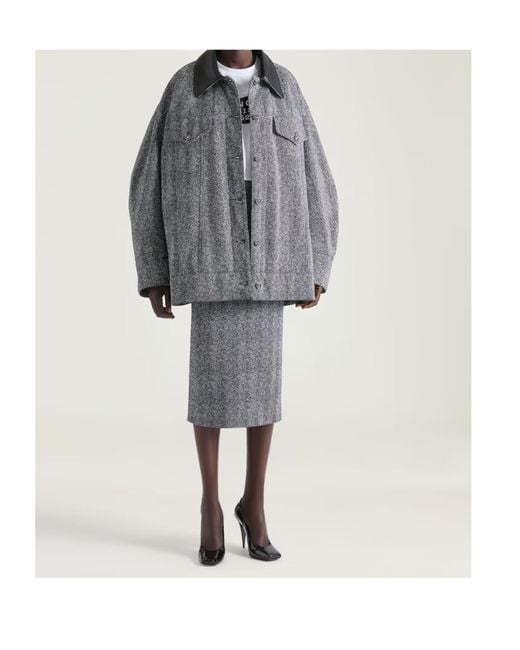 Givenchy Gray Herringbone Motif Midi Skirt