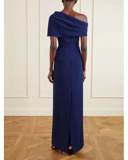 Carolina Herrera Blue Off-The-Shoulder Draped Crepe Dress