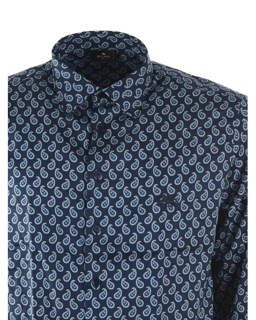 Etro Blue All-Over Patterned Long-Sleeved Shirt for men