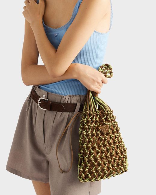 Prada Brown Small Noué Two-Tone Mesh Tote Bag