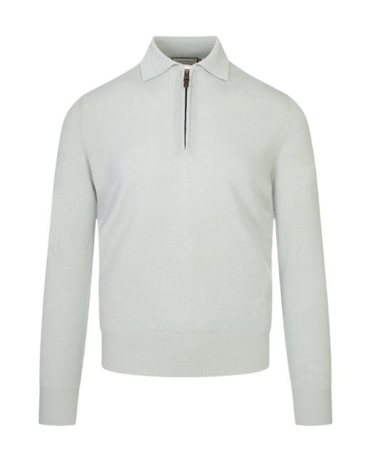 Canali Gray Long-Sleeve Polo-Collar Sweater for men