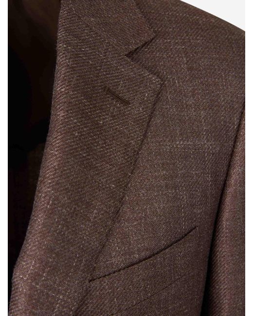 Canali Brown American Straight Single-Breasted Blazer for men