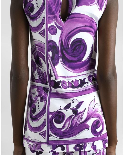 Dolce & Gabbana Purple Maiolica Print Tank Top