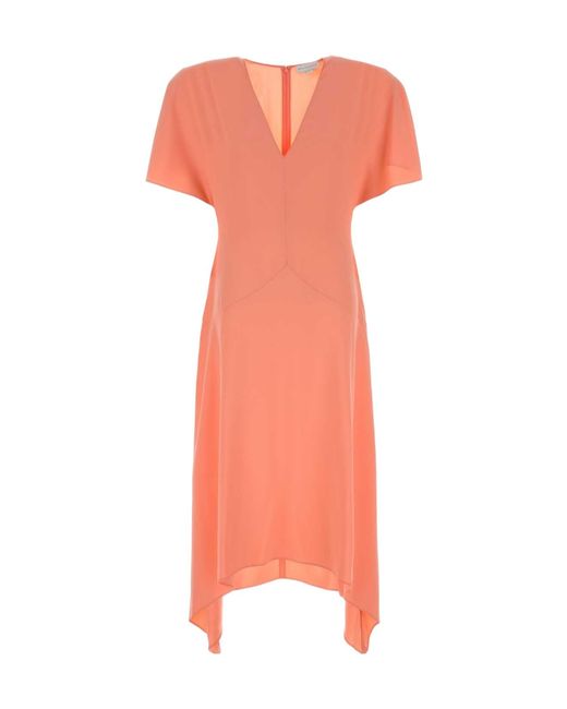 Stella McCartney Pink V-Neck Midi Satin Dress