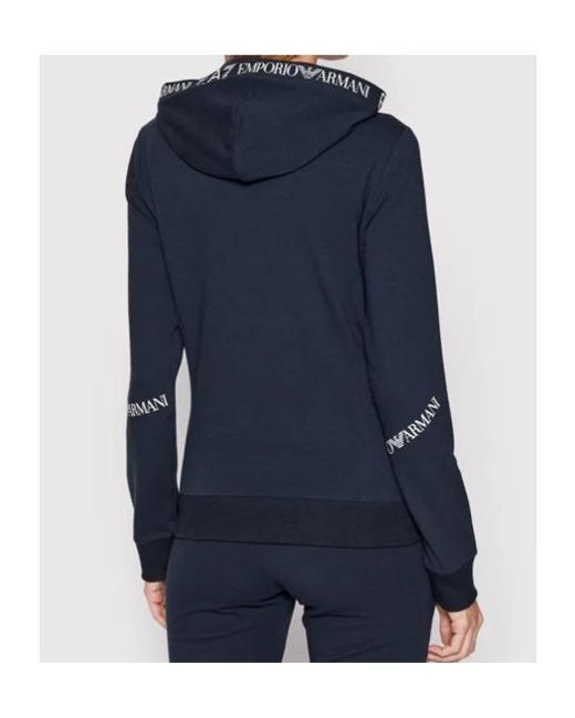 EA7 Blue Logo-Trim Zip Hoodie