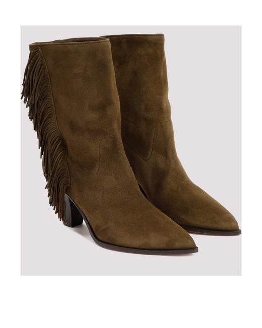 Aquazzura Brown Marfa Fringed Pointed-Toe Boots