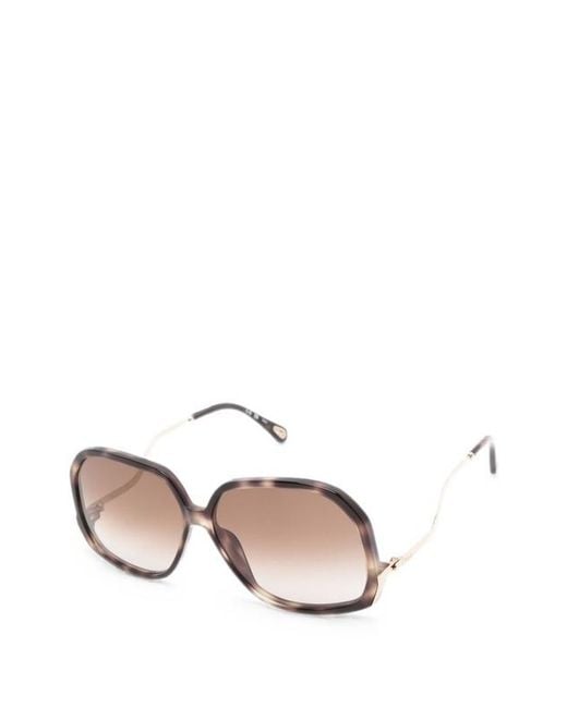 Chloé Pink Tortoiseshell-Effect Geometric-Frame Sunglasses