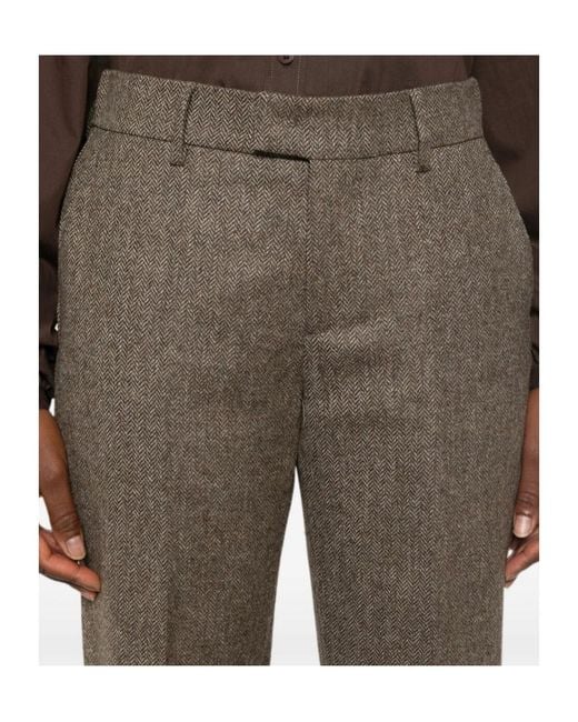 Berwich Gray Herringbone-Pattern Wool Trousers