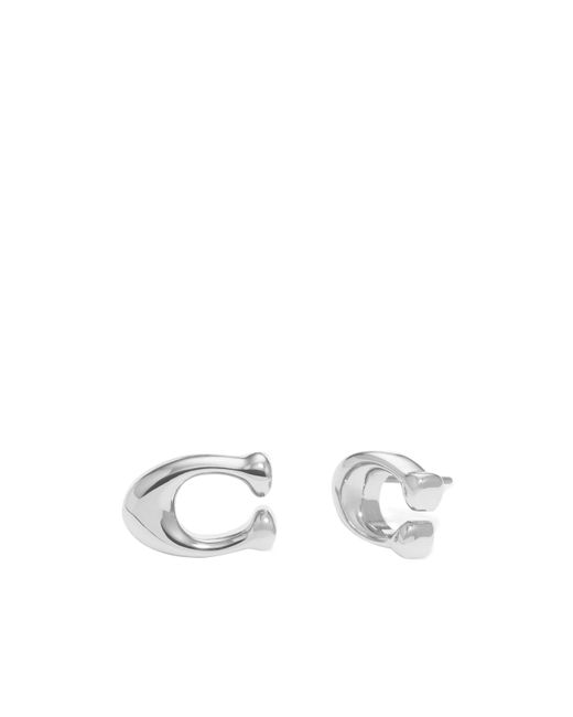 COACH White Signature C Stud Earrings