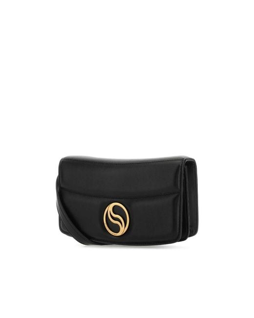 Stella McCartney Black S-Wave Logo Plaque Padded Wallet On Strap