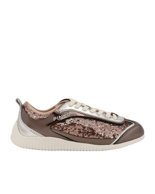 Pinko Brown Reby 10 Sneakers With Sequins