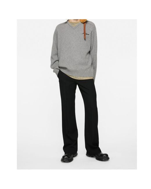 Acne Gray V-Neck Jumper for men