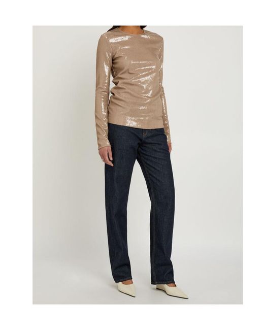 Totême Brown Round-Neck Sequin Top