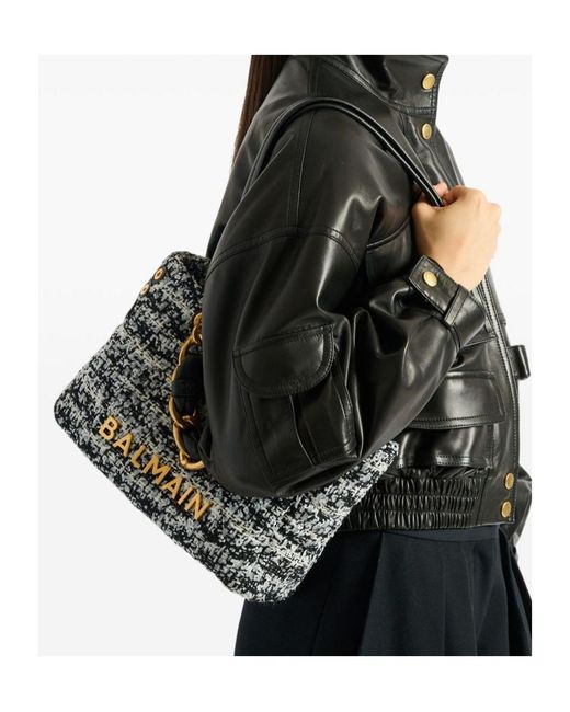 Balmain Black Small 1945 Soft Tweed Tote Bag