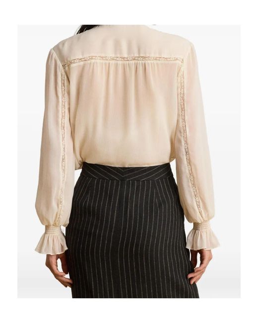 Ralph Lauren Natural Lace-Trim Pintucked Blouse
