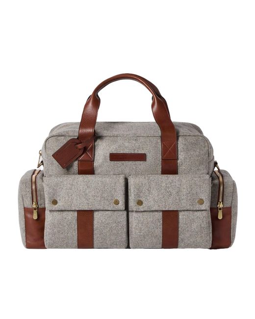 Brunello Cucinelli Brown Virgin Wool, Alpaca And Cashmere Flannel Leisure Bag With Grained Calfskin Inserts for men