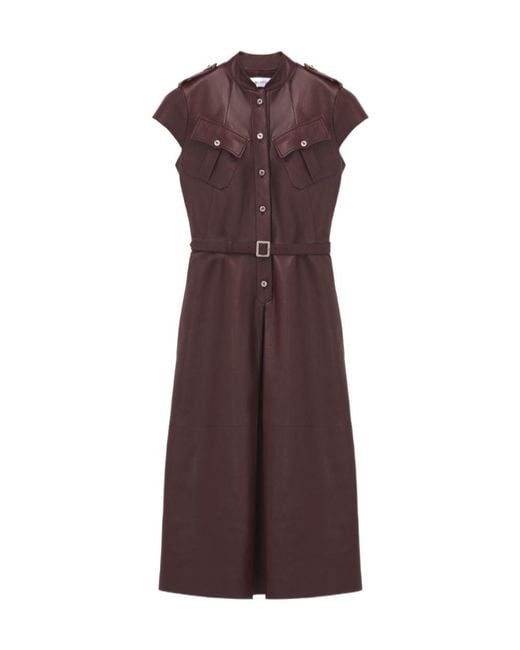 McQueen Brown Leather Uniform Midi Dress