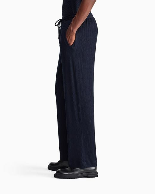 Giorgio Armani Blue Crinkled-Effect Drawstring Trousers for men