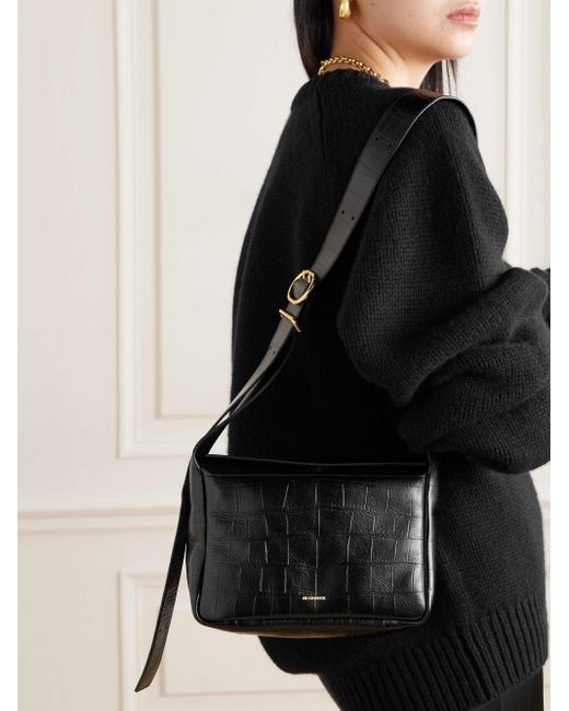 Jil Sander Black Embossed Messenger Bag