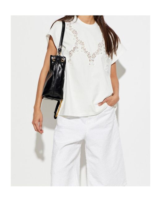 Stella McCartney White Lace-Detailed Crewneck T-Shirt