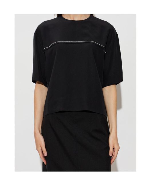 Marni Black Contrast-Stitch Silk T-Shirt
