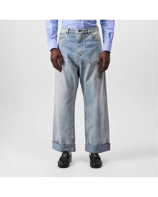 Valentino Blue Wide-Leg Denim Trousers for men