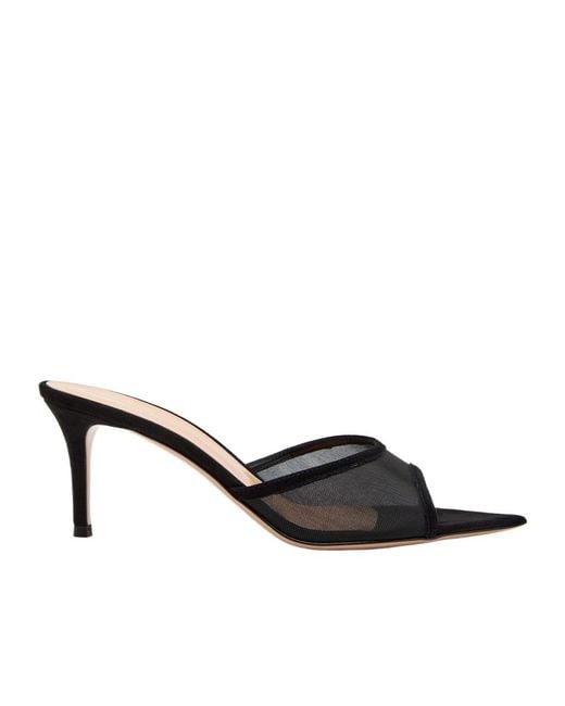 Gianvito Rossi Black Sienna 70 Suede Mules