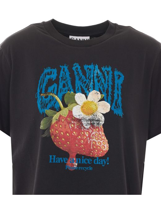 Ganni Black Strawberry Graphic T-Shirt