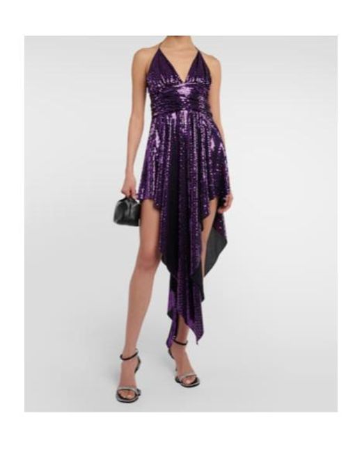 Alexandre Vauthier Purple Embellished Asymmetrical Midi Dress