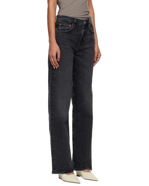 Agolde Black Harper Mid-Rise Wide-Leg Jeans