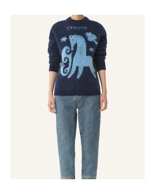 Lanvin Blue Horse Jacquard Jumper for men