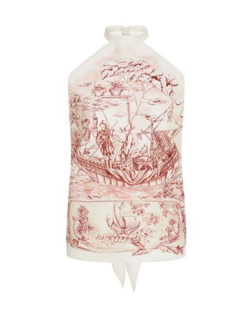 Ferragamo White Voyage Print Foulard Top