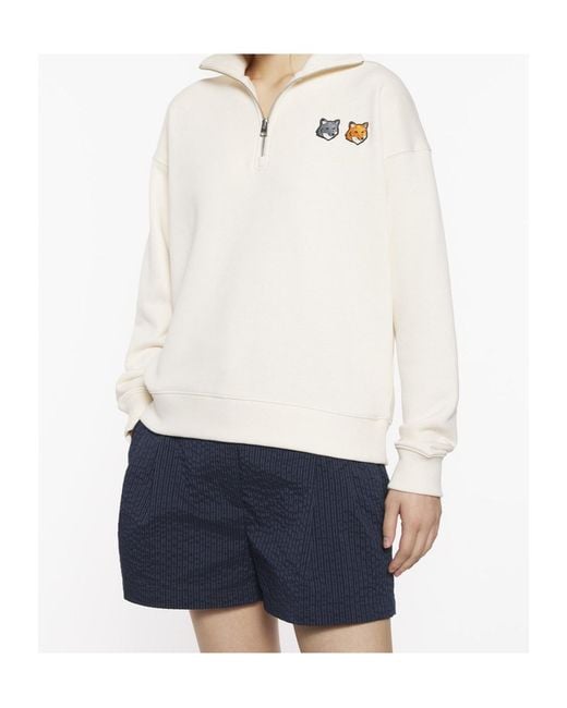 Maison Kitsuné White Double Bold Fox Head Half Zip Comfort Sweatshirt