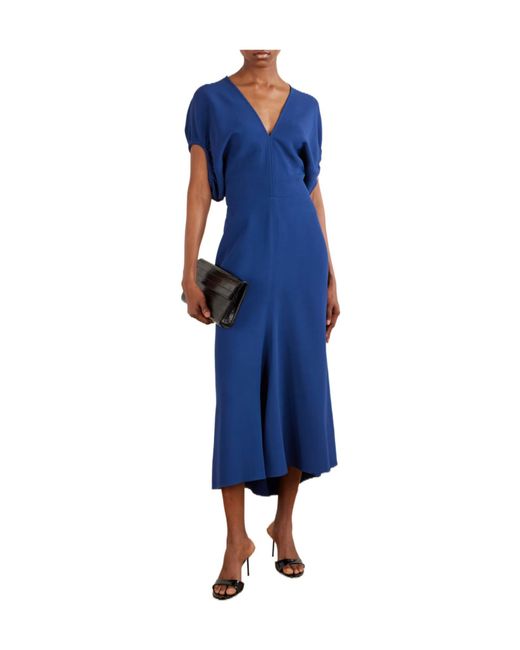 Victoria Beckham Blue V-Neck Midi Dress