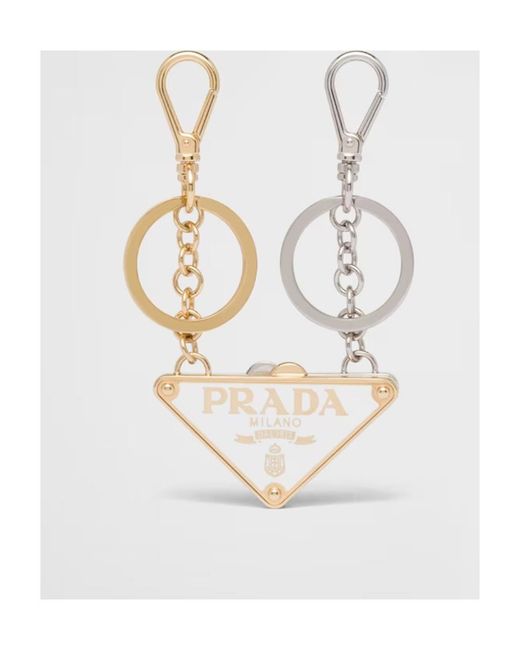 Prada White Logo-Triangle Set-Of-Two Keyrings