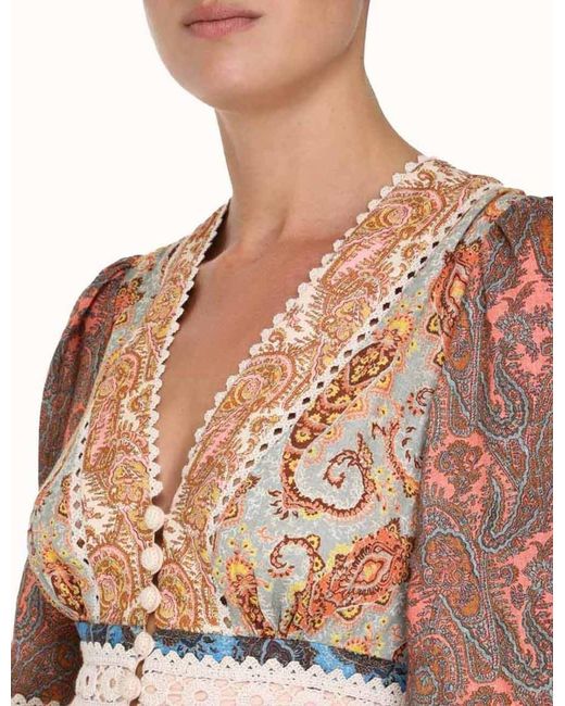 Zimmermann Multicolor Floral Print V-Neck Midi Dress
