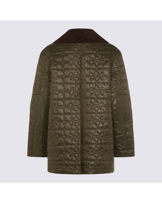 Ganni Green Shiny Quilt Midi Jacket