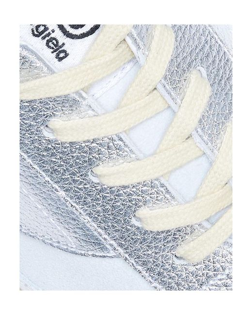 MM6 by Maison Margiela White 6 Court Lamé Sneakers