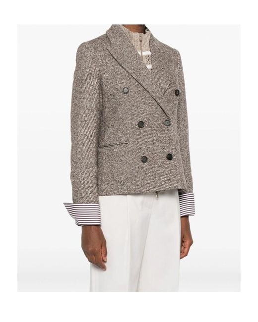 Brunello Cucinelli Brown Peak Lapel Double-Breasted Blazer
