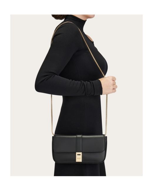 Ferragamo Black Foldover-Top Chain-Linked Shoulder Bag