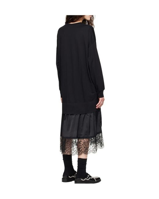 Simone Rocha Black Loose-Fitting Ruffled Rose Lace Dress